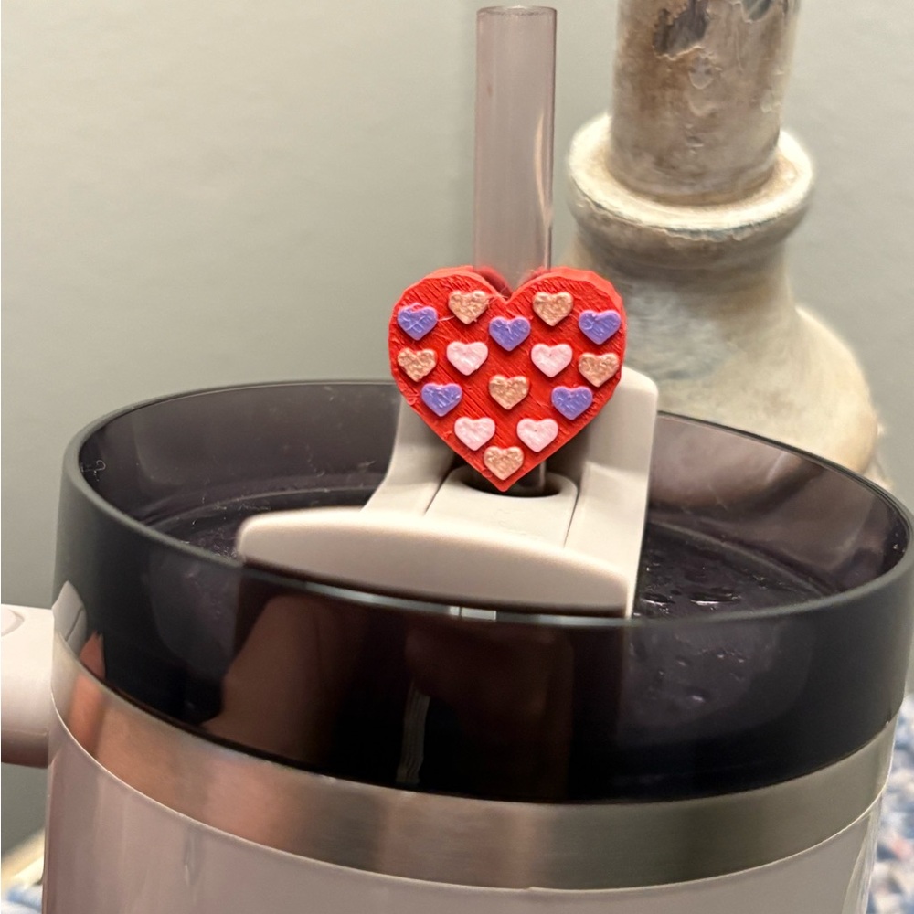 Heart-Shaped Straw Topper with Colorful Hearts